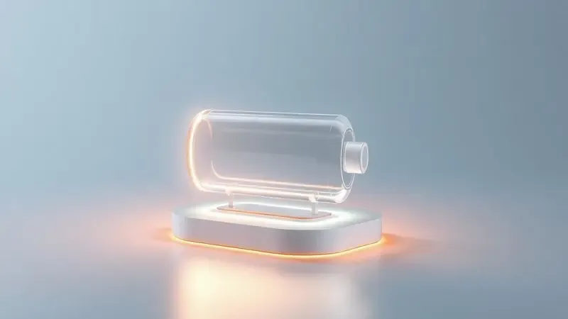 Ilustração 3D conceitual de um ícone de bateria carregando sobre uma base elegante e tecnológica.